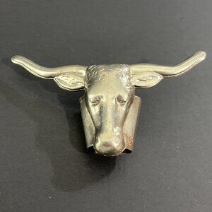 Metal Bull Head Longhorn Bolo Tie Slide Clip Vintage Texas USA